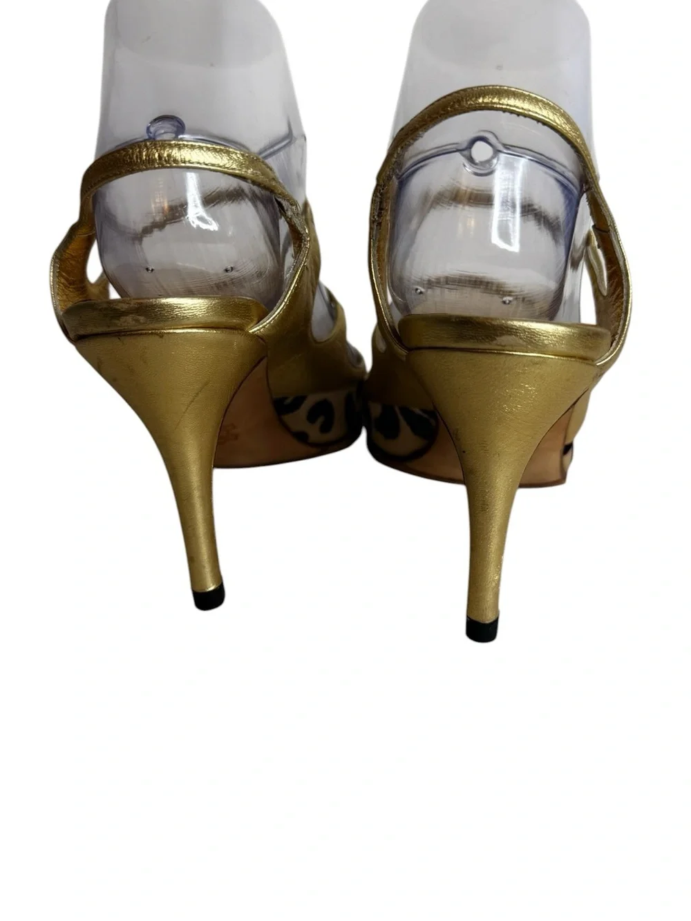 Manolo Blahnik Gold Metallic & Leopard Print Pumps Pointed Toe Heels Size 38